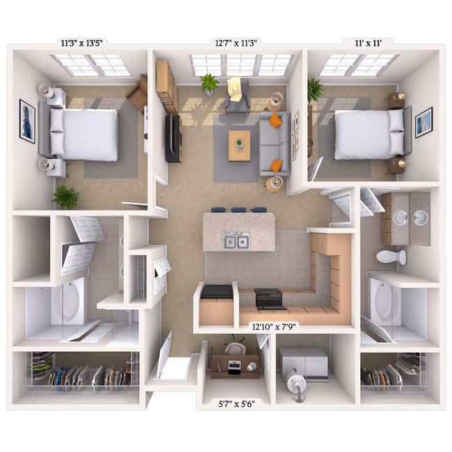 Traditional 2x2 1080 SF 1446 floor plan